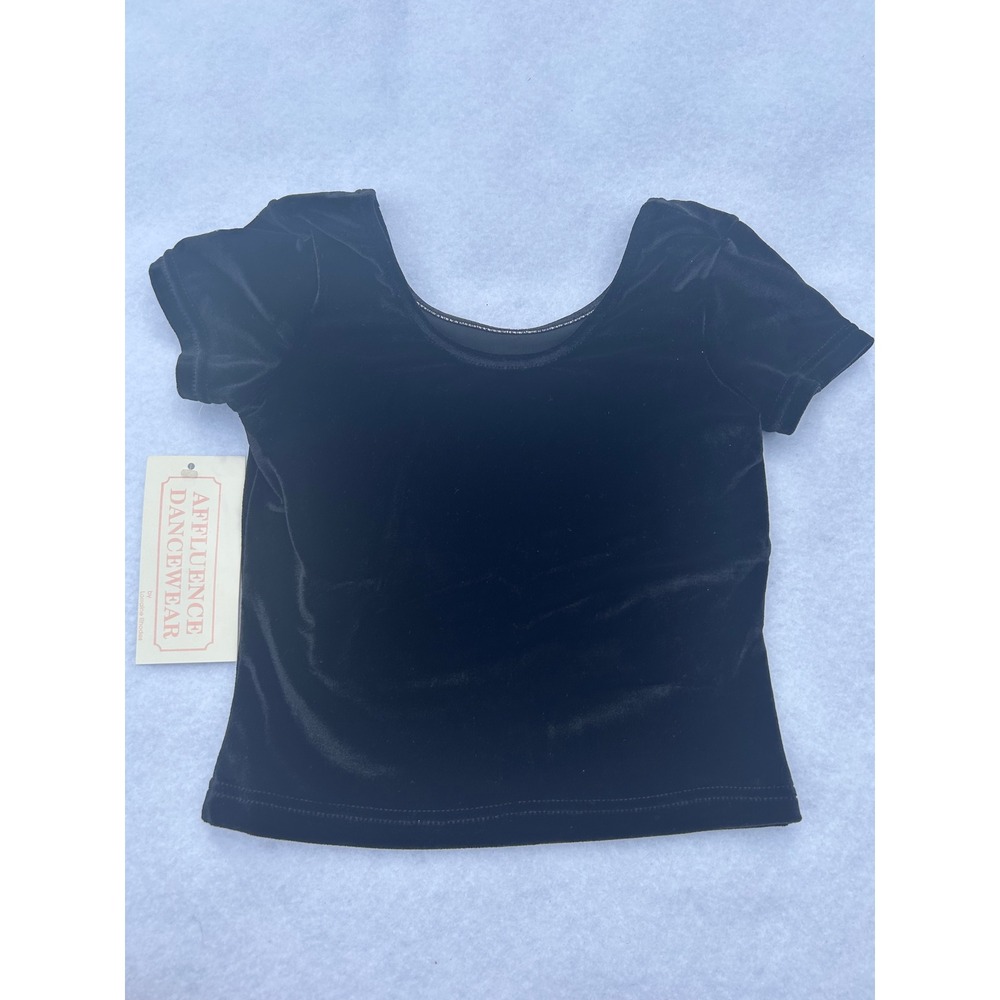 Affluence Dancewear Kids Black Velvet Short Sleeve Leotard Top Style 407 Size M